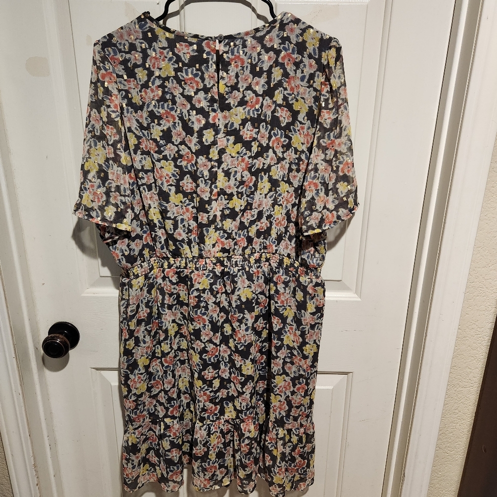 LOFT floral long sleeve chiffon ruffle dress NEW Boho Peasant Tea Party XL - Picture 5 of 7